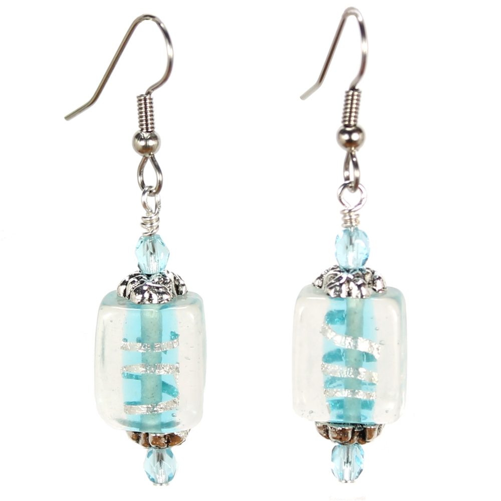 Aqua/Silver Candy Cube Earrings