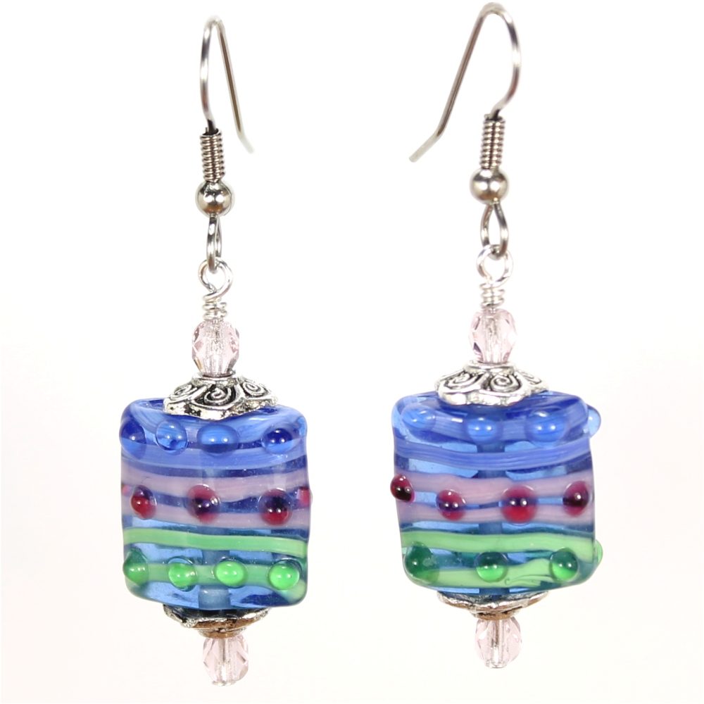 Blue/Purple/Green Stripe Rectangle Earrings