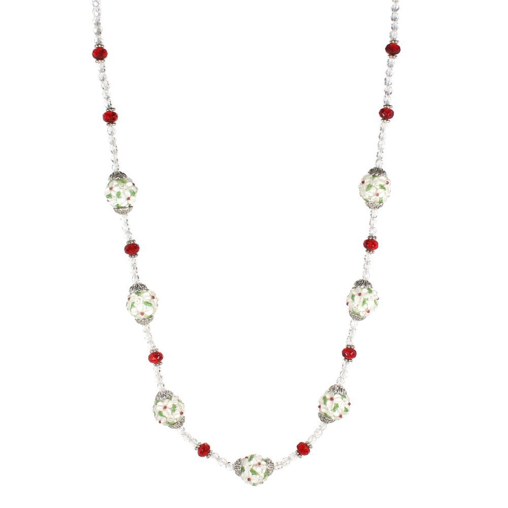 White and Red Flower Round Necklace