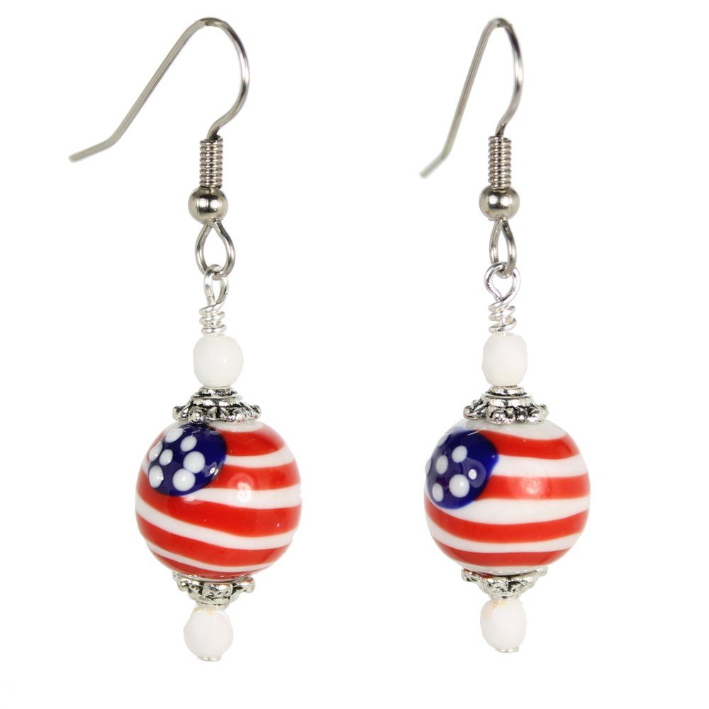 American Flag Round Lampwork Earrings