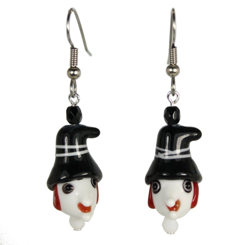 White Face Witch Lampwork Earrings