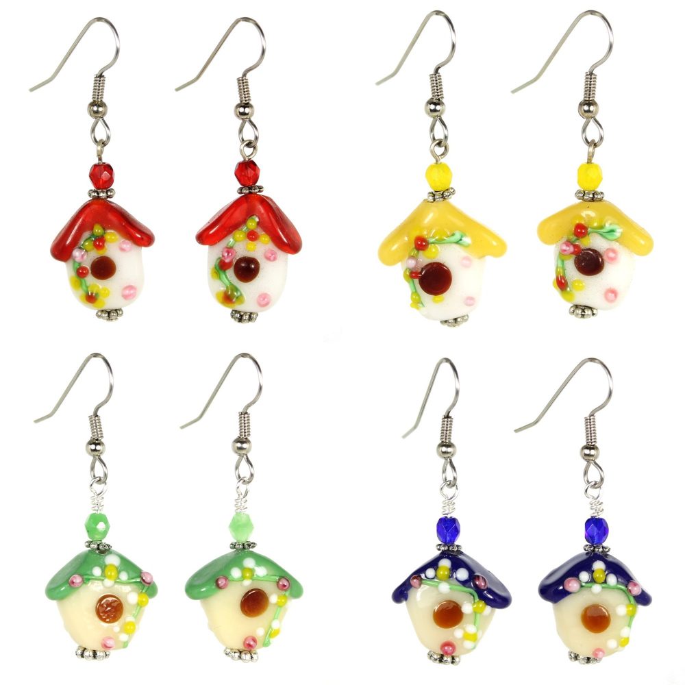 Birdhouse Lampwork Earrings