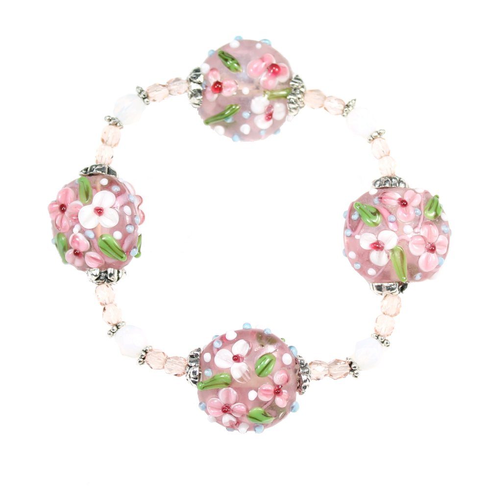 Rosaline/Pink/White Flower Coin Bracelet