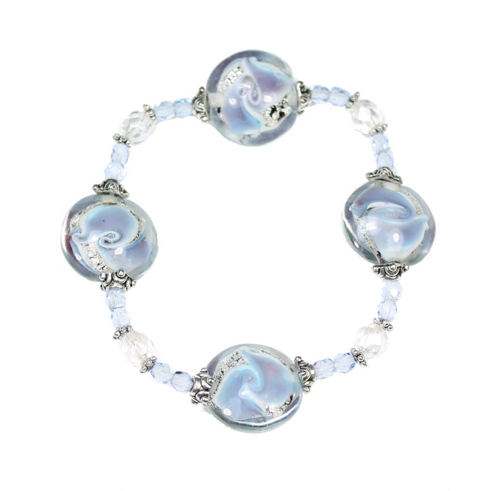 Sapphire/Silver Swirl Coin Lampwork Bracelet