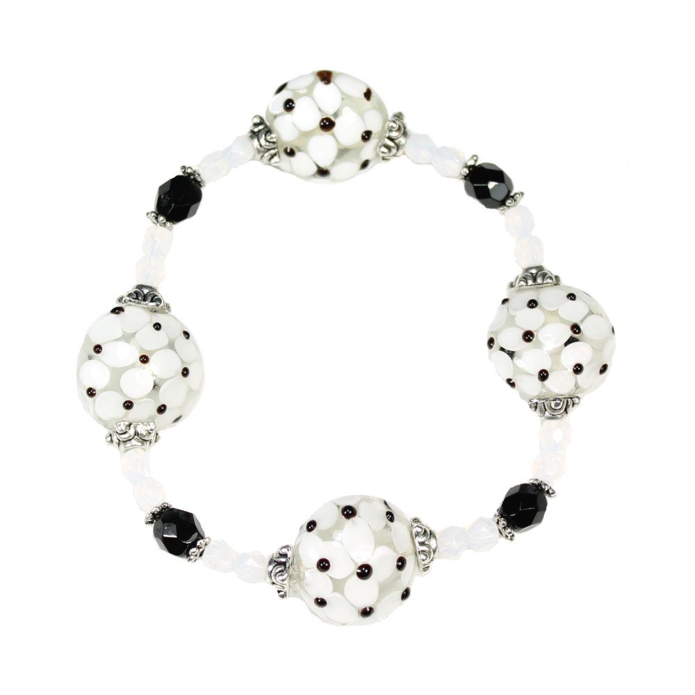 Clear/White/Black Dots Coin Lampwork Bracelet