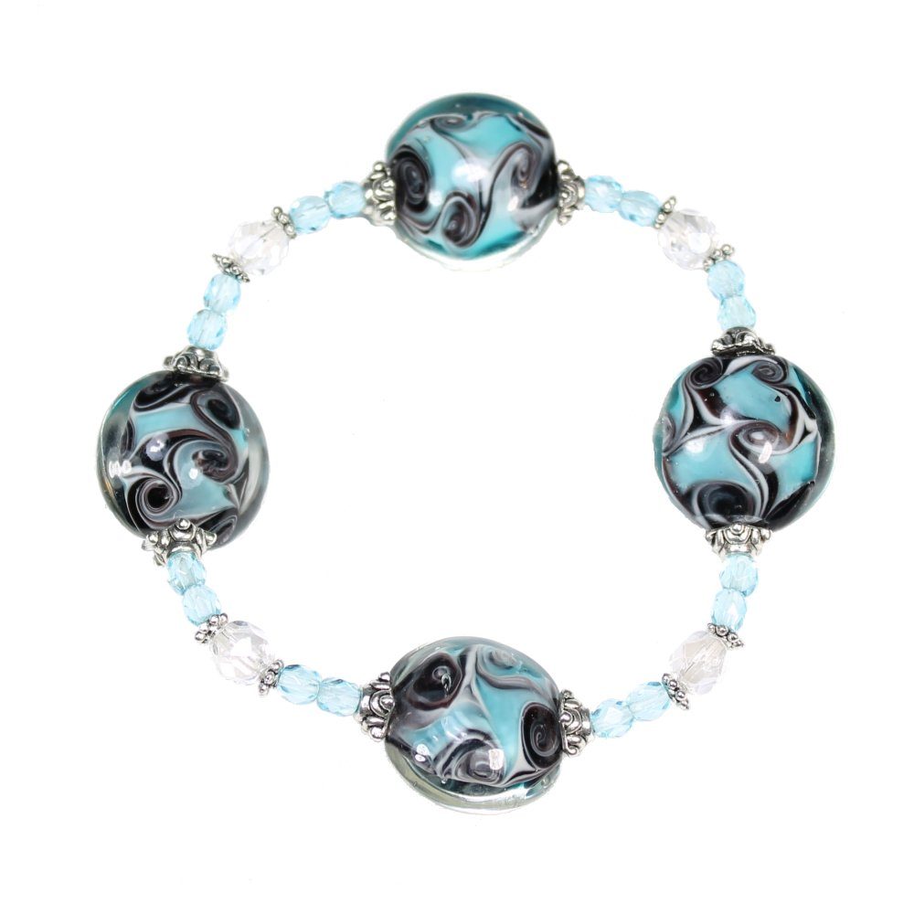 Black/Blue Swirl Coin Lampwork Bracelet