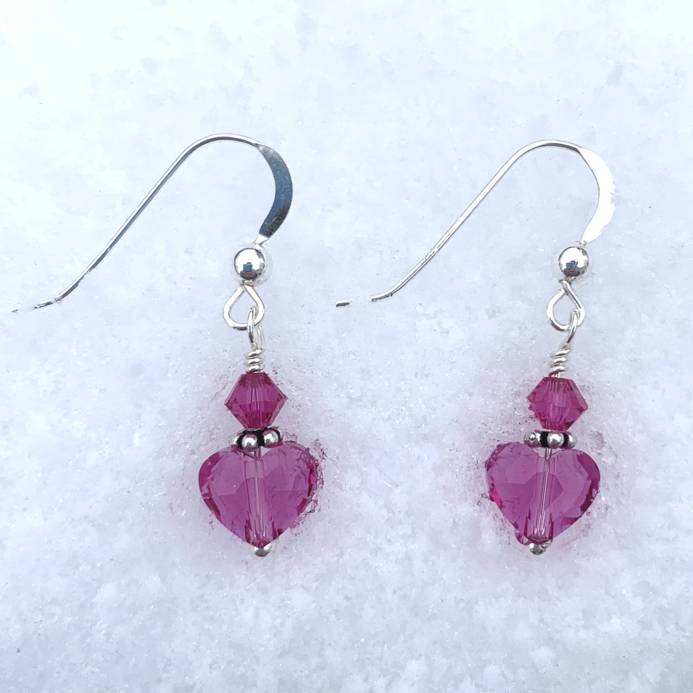 Tiny Fuchsia Swarovski® Crystal Heart Earrings