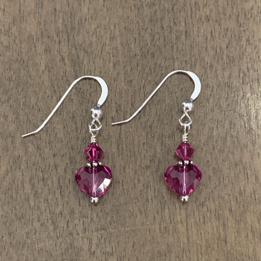 Tiny Fuchsia Swarovski® Crystal Heart Earrings