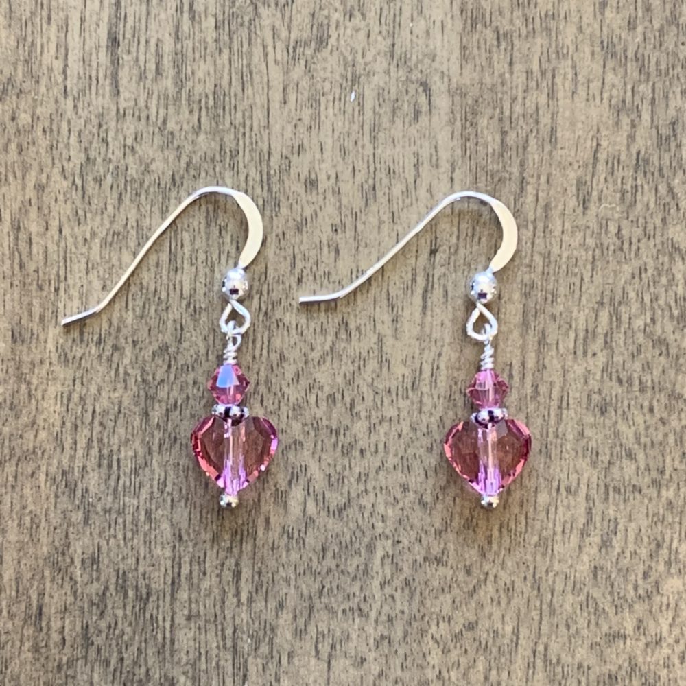 Tiny Rose Swarovski® Crystal Heart Earrings - Image 3